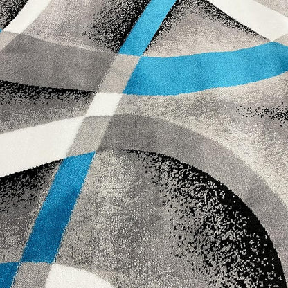 Persian Rugs 2305 Turquoise White Swirlss 2'2 x 7'4 Runner Modern Abstract Area Rug Carpet