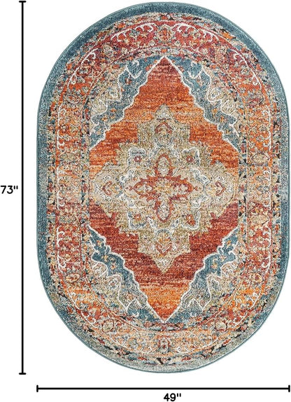 Unique Loom Isabella Collection Area Rug - Rossellini (4' 1" x 6' 1" Oval, Rust Red/ Beige)