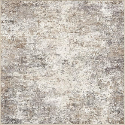 Square Area Rugs : Washable 5x5 Neutral Modern Abstract Carpet for Living Room Bedroom - Soft Floor Mat with Non Slip Backing for Kitchen Nursery Dorms Farmhouse Home Decor - Brown Grey