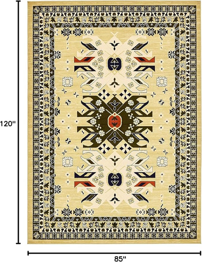Unique Loom Taftan Collection Border Geometric Tribal Inspired Design Area Rug (7' 0 x 10' 0 Rectangular, Gold/ Gray)