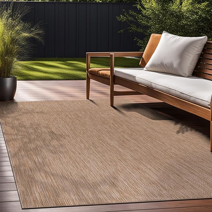 Beverly Rug Indoor Outdoor Rug 8x10, Washable Outside Carpet for Patio, Deck, Porch, Solid Modern Area Rug, Water Resistant, Jute Beige