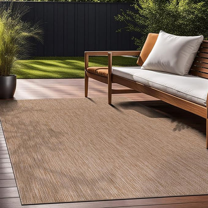 Beverly Rug Indoor Outdoor Rug 8x10, Washable Outside Carpet for Patio, Deck, Porch, Solid Modern Area Rug, Water Resistant, Jute Beige
