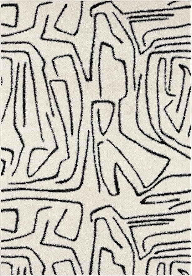 Abani Abstract Beige/Black Area Rug - 6'x9' - Modern Animal/Natural Lines Design - Deco Collection - Easy to Clean - Durable for High Traffic Areas - Bedroom, Office & Kitchen - Medium Pile