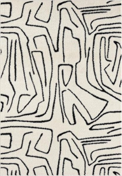 Abani Abstract Beige/Black Area Rug - 6'x9' - Modern Animal/Natural Lines Design - Deco Collection - Easy to Clean - Durable for High Traffic Areas - Bedroom, Office & Kitchen - Medium Pile