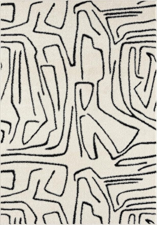 Abani Abstract Beige/Black Area Rug - 4'x6' - Modern Animal/Natural Lines Design - Deco Collection - Easy to Clean - Durable for High Traffic Areas - Bedroom, Office & Kitchen - Medium Pile