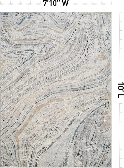 Rugshop Marble Swirl Distressed Gray Area Rug 7' 10" x 10' Ideal for Sectional Seating Areas, Bedrooms, or Large Dining Spaces