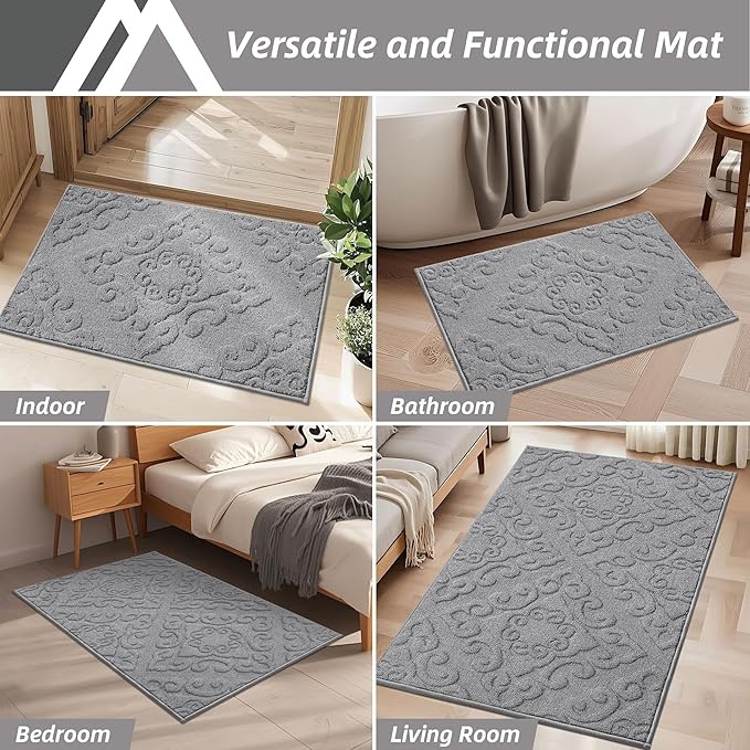 COSY HOMEER Door Mat 32”x48”,Absorbent Dirt Trapper Entryway Rugs,Non-Slip Welcome Mat,Washable Entry Rugs,Low Pile Doormat for Front Back Door,Wet Shoes & Paws,Grey