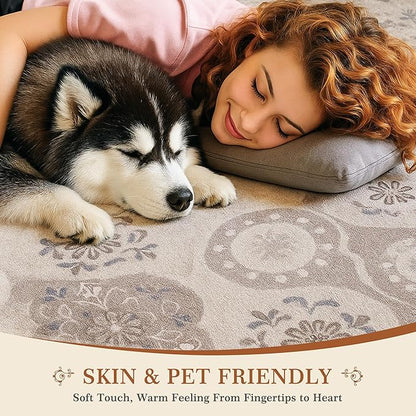 EnHomee Area Rugs 3x5, Soft Washable Rugs for Living Room Bedroom, Boho Non Slip Low Pile Stain Resistant Washable Rug Large Carpet for Dining Room,Easy to Clean Living Room Rug, Khaki