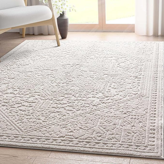 Well Woven Harlow Collection Cloud Medallion Light Blue - Modern Tribal Minimalist 3x5 Area Rug - Ideal for Living Room, Dining Room & Bedroom - Durable, Stain Resistant & Easy to Clean