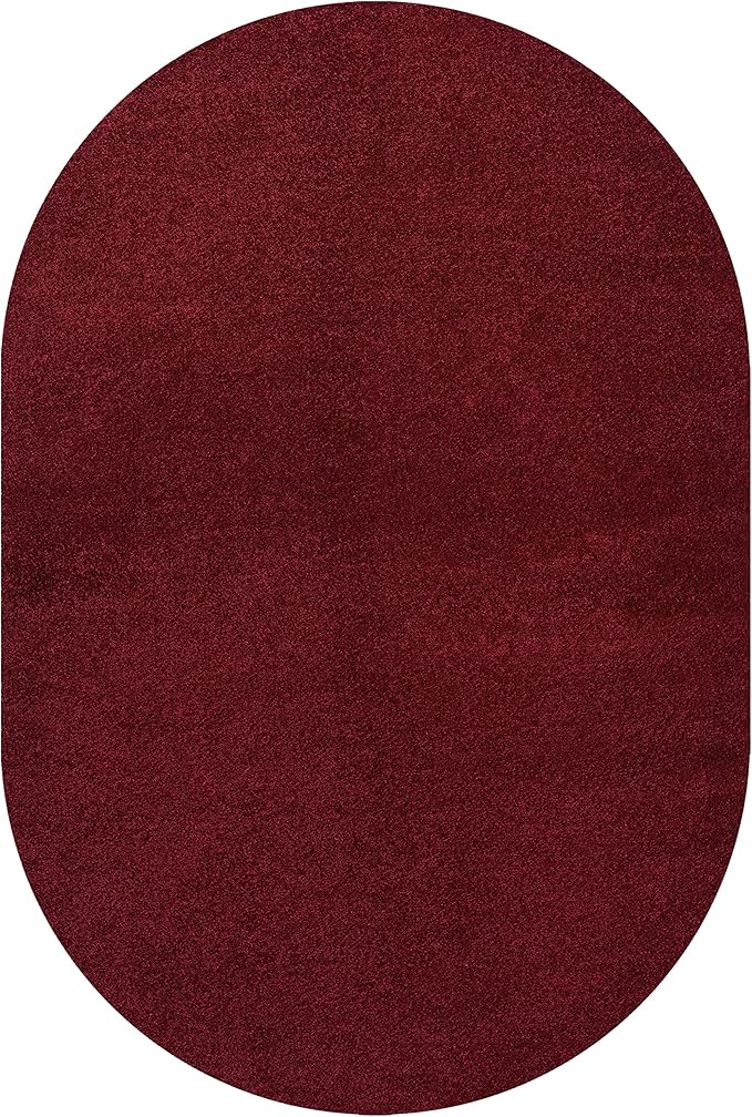 Eyely UES100Q-3OV Supersoft Haze Solid Low-Pile Indoor Area Rug Casual;Contemporary;Solid;Traditional, Bedroom, Kitchen, Living Room, Easy-Cleaning, Non-Shedding, 3 X 5 Oval, Dark Red