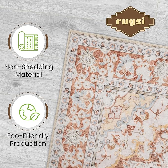 Washable Runner Rug 2x6 | Non Slip Rug Runners for Hallways, Entryways, Kitchens, Bathrooms, Bedrooms | Ultra-Soft Flannel Carpet Runners with Rubber Backing (Brick Red, 2x6)