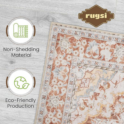 Washable Area Rug 4x6 | Non Slip Area Rug for Living Room, Bedrooms, Dining Room | Ultra-Soft Flannel Carpet Area with Rubber Backing (Brick Red, 4x6)