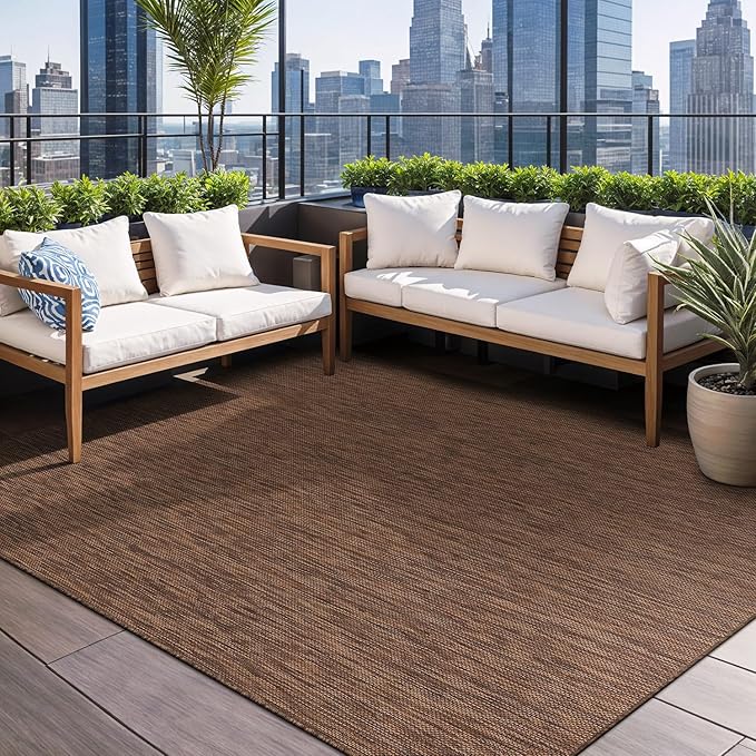 Beverly Rug Indoor Outdoor Rug 8x10, Washable Outside Carpet for Patio, Deck, Porch, Solid Modern Area Rug, Water Resistant, Gold Brown