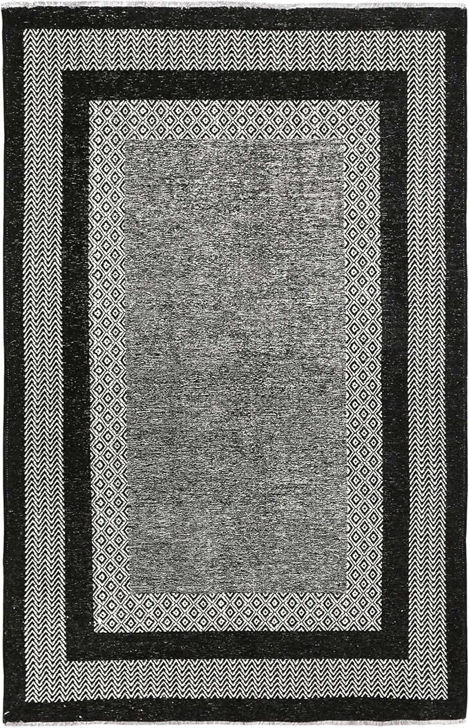 Alfa Rich 4x6 Black Washable Area Rugs for Living Room Bedroom Kitchen Cotton Pet Friendly Rug