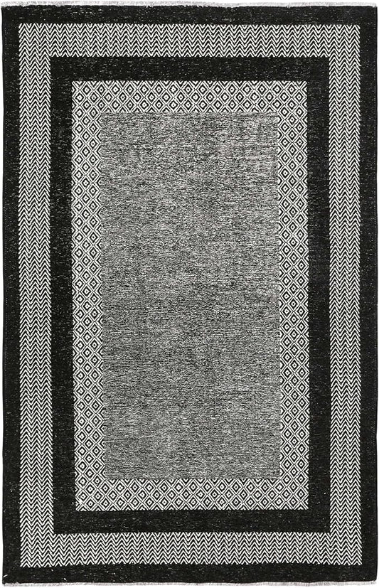 Alfa Rich 4x6 Black Washable Area Rugs for Living Room Bedroom Kitchen Cotton Pet Friendly Rug