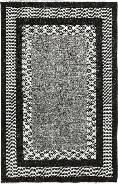 Alfa Rich 7x10 Black Washable Area Rugs for Living Room Bedroom Kitchen Dining Cotton Rug