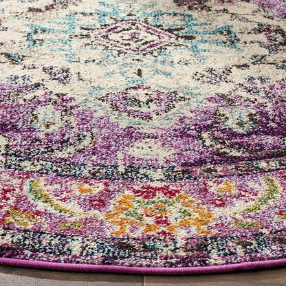 SAFAVIEH Monaco Collection Area Rug - 8'8" Round, Violet & Light Blue, Boho Chic Medallion Distressed Design, Non-Shedding & Easy Care, Ideal for High Traffic Areas in Living Room, Bedroom (MNC243L)