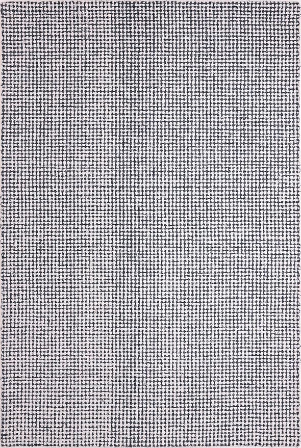 Hand-Tufted 100% Wool Pile Area Rug – Geometric Textured Grid Check Pattern – Thick and Durable Floor Carpet for Bedroom, Living Room, Kids Room, and Dining Area (Charcoal Gray, 9' Round)