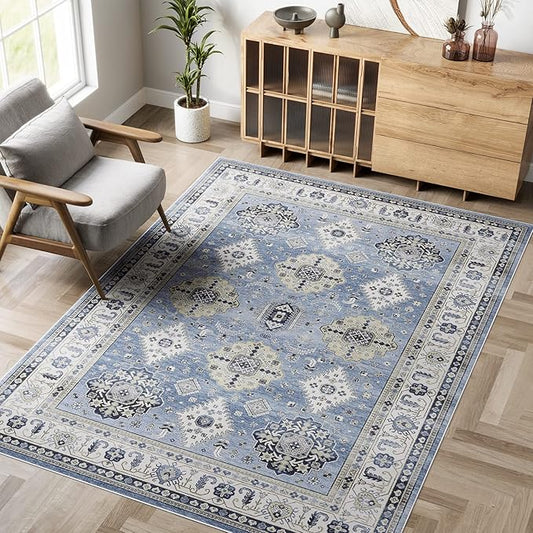 Dripex Vintage Washable Area Rug - 3x5 Entryway Rug for Indoor Door Mat Low-Pile Non-Slip Bedside Rug Bedroom Oriental Medallion Floral Print Carpet Soft Accent Rug Farmhouse Office Home Decor