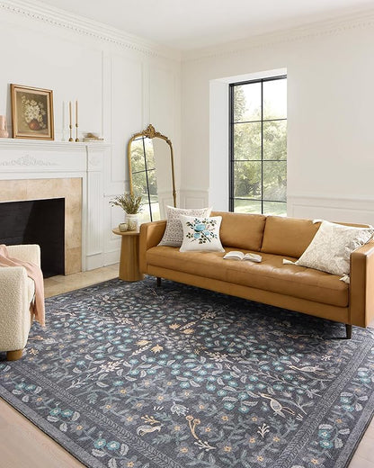 Loloi Rifle Paper Co. Maison Collection MAO-01 Nightingale Black 7'-6" x 9'-6", .19" Pile Height, Area Rug