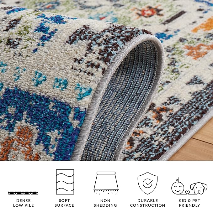 SAFAVIEH Madison Collection Runner Rug - 2'2" x 6', Navy & Beige, Boho Diamond Distressed Design, Non-Shedding & Easy Care, Ideal for High Traffic Areas in Living Room, Bedroom (MAD418M)