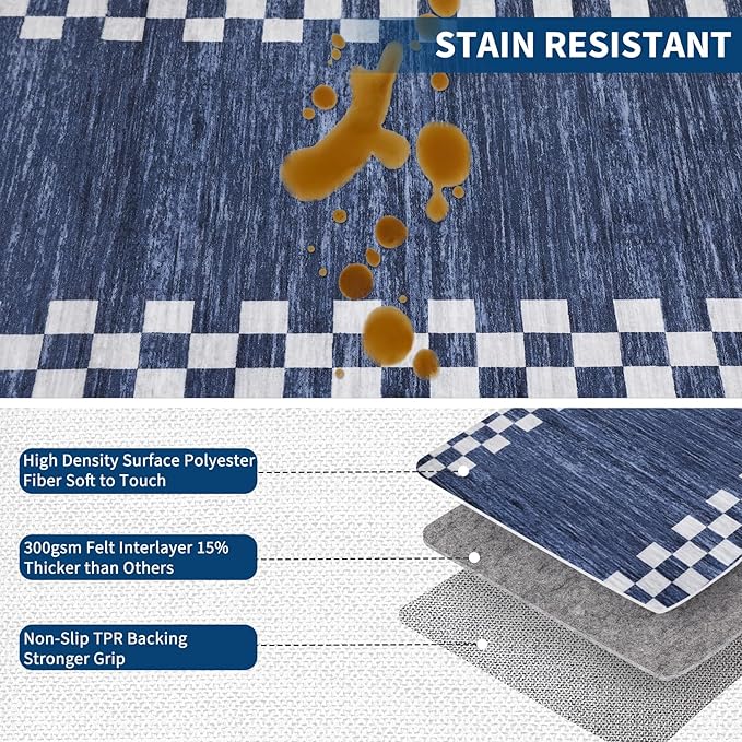 GarveeHome 10x13 Area Rug Large Living Room Scalloped Rug Non Slip Low Pile Bedroom Throw Carpet Soft Modern Bordered Dining Room Rug Stain Resistant Boho Carpet for Home Office, Blue