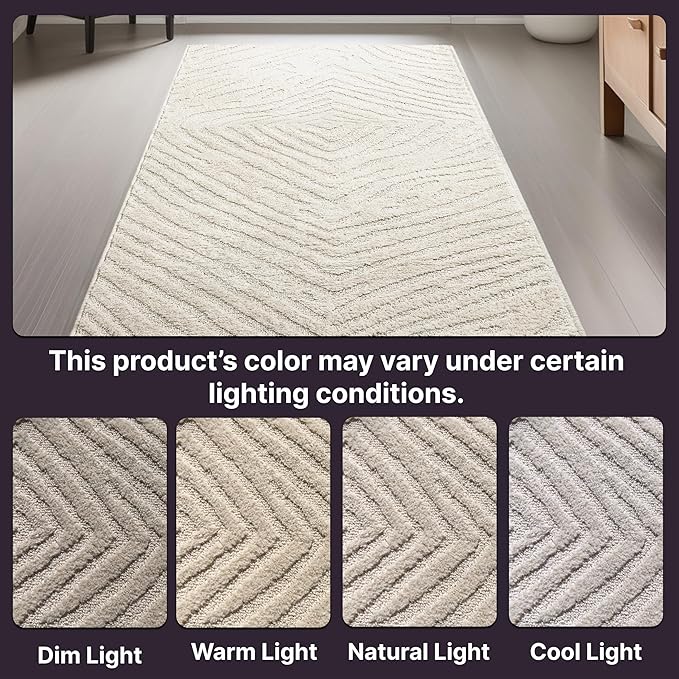 Well Woven Custom Size Hallway Stair Runner - Choose Your Length - 27 Inches Wide x 80 Feet Long Runner (27" x 80' Runner) Rug - Ivory Relajo Soft Touch, Modern Geometric - Hi-Lo Pile