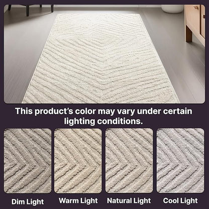 Well Woven Custom Size Hallway Stair Runner - Choose Your Length - 27 Inches Wide x 17 Feet Long Runner (27" x 17' Runner) Rug - Ivory Relajo Soft Touch, Modern Geometric - Hi-Lo Pile