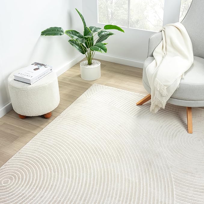 Abani Neutral Beige Area Rug 10' x 14' for Living Room, Bedroom - Zen Reiki Circles Pattern - Durable & Easy to Clean