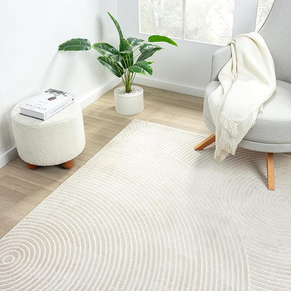 Abani Neutral Beige Area Rug 10' x 14' for Living Room, Bedroom - Zen Reiki Circles Pattern - Durable & Easy to Clean