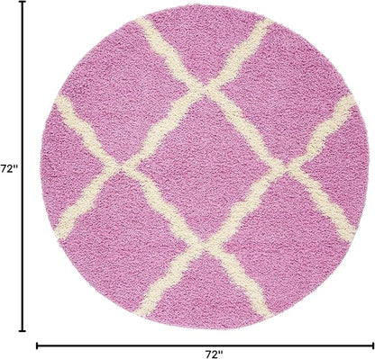 SAFAVIEH Dallas Shag Collection Area Rug - 6' Round, Pink & Ivory, Trellis Design, Non-Shedding & Easy Care, 1.5-inch Thick Ideal for High Traffic Areas in Living Room, Bedroom (SGD257I)