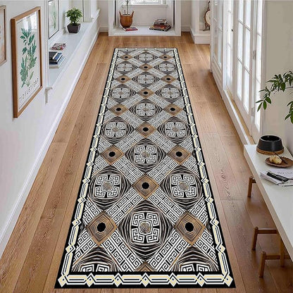 Classic Geometric Runner Rug, 2.6x10ft, Greek Key Print Runners Rugs, Vintage Moroccan Checkered Carpet, Cozy Short Pile No Crease Farmhouse Rugs for Living Room Laundry