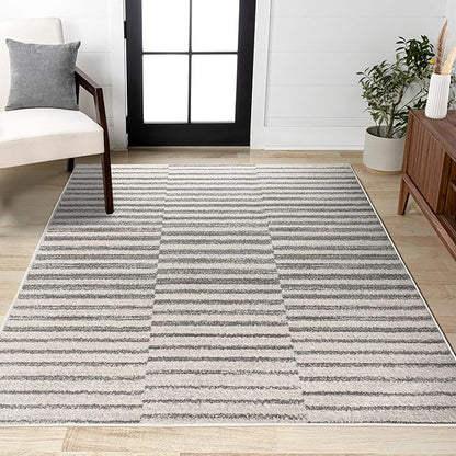 JONATHAN Y Lyla Offset Stripe Gray/Cream Indoor Area Rug, 4x6, Contemporary, Modern, Easy-Cleaning for Living Room, Bedroom, Kitchen, Pet Friendly, Non-Shedding (MOH204A-4)