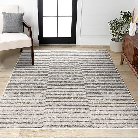 JONATHAN Y Lyla Offset Stripe Gray/Cream Indoor Area Rug, 8x10, Contemporary, Modern, Easy-Cleaning for Living Room, Bedroom, Kitchen, Pet Friendly, Non-Shedding (MOH204A-8)