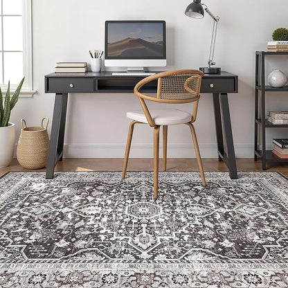 Black Rug Living Room Rugs: 10x14 Washable Boho Large Vintage Moody Soft Distressed Oriental Stain Resistant Non-Slip Indoor Floor Carpet for Bedroom Playroom Office Dining Room Retro Home House