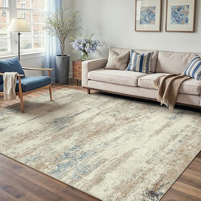 4x6 Area Rug Washable Beige Brown Abstract Office Carpet Modern Neutral Non Slip Soft Low Pile Indoor Entry Contemporary Aesthetic Door Mat Bedroom Throw Rug for Kitchen Laundry Dining Room