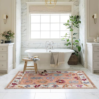 Fame Living Orange Oushak Rug, Modern, Vintage, Turkish, Eclectic, Floral, Pastel, Washable, Oversized, Extra Large Area Rugs for Living Room, Dining, Bedroom, Lounge 9'5"x14'