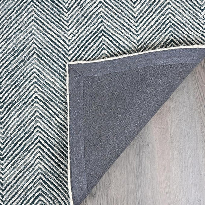 Modern Herringbone Chevron Collection Handcrafted Wool Area Rug - Durable, Zigzag Pattern, for High Traffic, Contemporary Design for Living Room, Bedroom, Dining Room Decor (Denim Blue, 10' x 14')