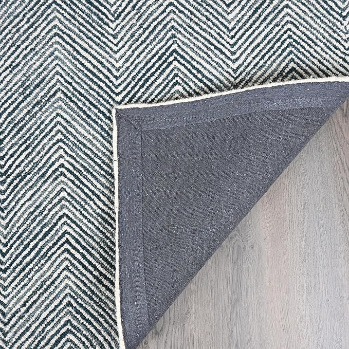 Modern Herringbone Chevron Collection Handcrafted Wool Area Rug - Durable, Zigzag Pattern, for High Traffic, Contemporary Design for Living Room, Bedroom, Dining Room Decor (Denim Blue, 9' x 13')