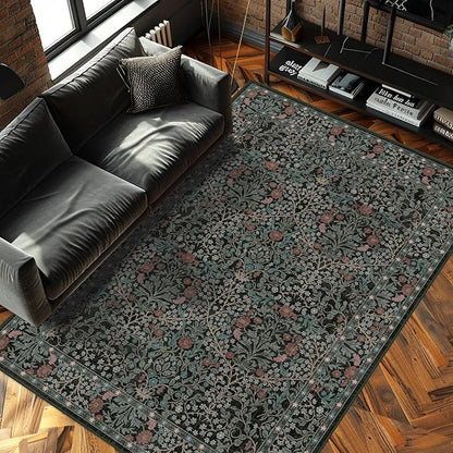 4x6 Area Rug for Bedroom Beside Rug, Laundry Room, Entryway, Kitchen, Washable Non-Slip Low Pile Ultra Soft Stain Resistant Carpet (Dark Green)