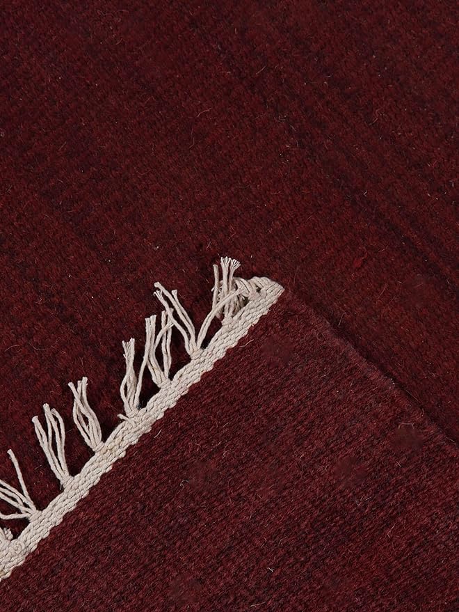 Rugsotic Carpets Hand Woven Flat Weave Kilim Wool 3'x5' Area Rug Solid Burgundy D00111