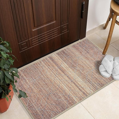 GLN Rugs Contemporary Collection - Machine Washable Area Rug, Contemporary Washable, Non Slip, Low Pile Chenille Rug, Living Room, Bedroom, Kitchen Rug (2' x 3' Terra/Brown)