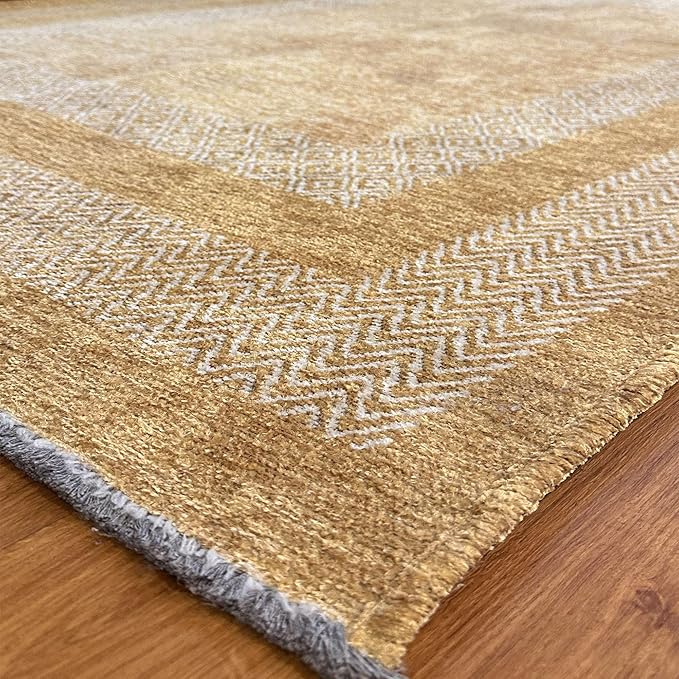 Alfa Rich 7x10 Amber Gold Washable Area Rugs for Living Room Bedroom Kitchen Dining Cotton Rug