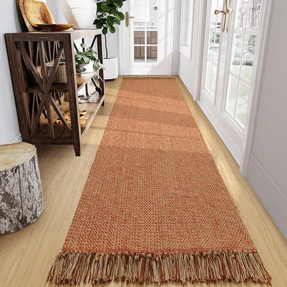 Collive Long Hallway Runner Rug 2.6' x 10', Washable Runner Indoor Entryway Rug, Terracotta Braided Woven Kitchen Runner Rugs Low-Profile Front Door Floor Carpet for Laundry Room Bedroom