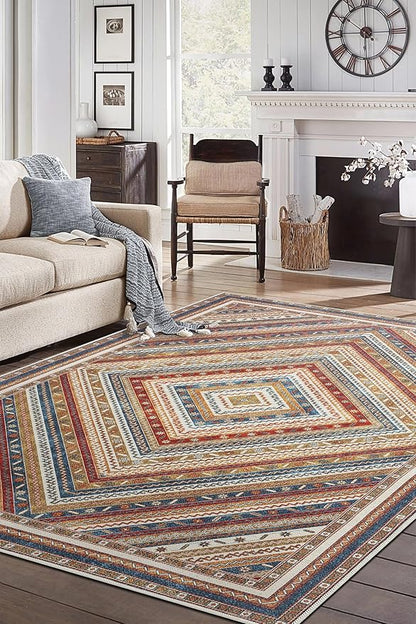 Keen Home Design 10x14 Rug - Machine Washable Area Rug with Non-Slip Backing, Ideal for Living Room, Dining Room, Bedroom - Vintage, Easy Clean, Durable, Low Pile Rug - (9'7" x 14')