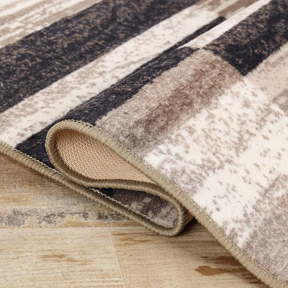 Superior Indoor Runner Rug, Foam Backed, Modern Geometric Patchwork Floor Decor for Bedroom, Office, Living Room, Entryway, Hardwood Floors, Rockwood Collection, 2' 7" x 6', Chocolate