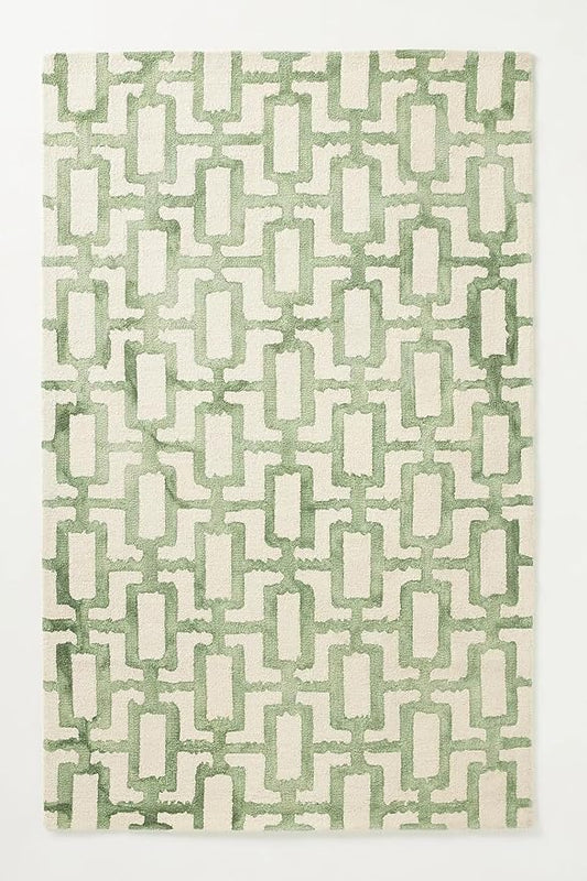 Hand-Tufted Wool Marengo Rug in Green – Modern Geometric Pattern Carpet for Living Room & Bedroom – Durable & Soft– 10 x 14