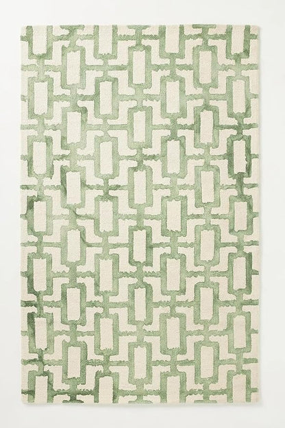 Hand-Tufted Wool Marengo Rug in Green – Modern Geometric Pattern Carpet for Living Room & Bedroom – Durable & Soft– 9 x 9
