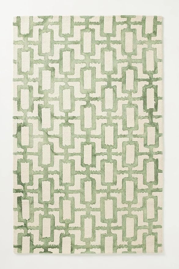 Hand-Tufted Wool Marengo Rug in Green – Modern Geometric Pattern Carpet for Living Room & Bedroom – Durable & Soft– 12 x 18
