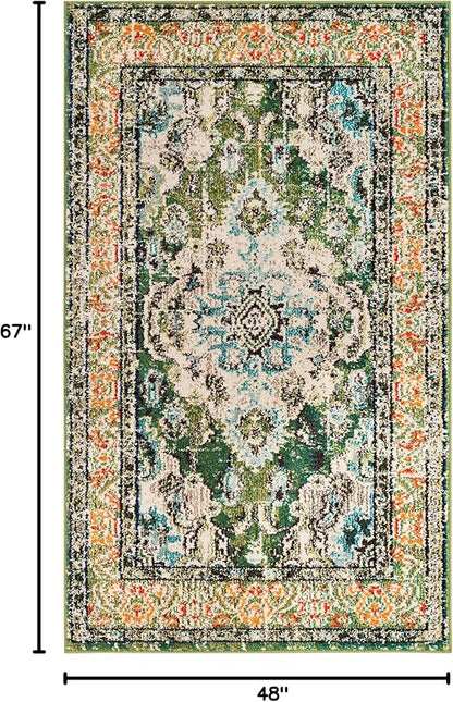 SAFAVIEH Monaco Collection Accent Rug - 4' x 5'7", Forest Green & Light Blue, Boho Medallion Design, Non-Shedding & Easy Care, Ideal for High Traffic Areas in Entryway, Living Room, Bedroom (MNC243F)